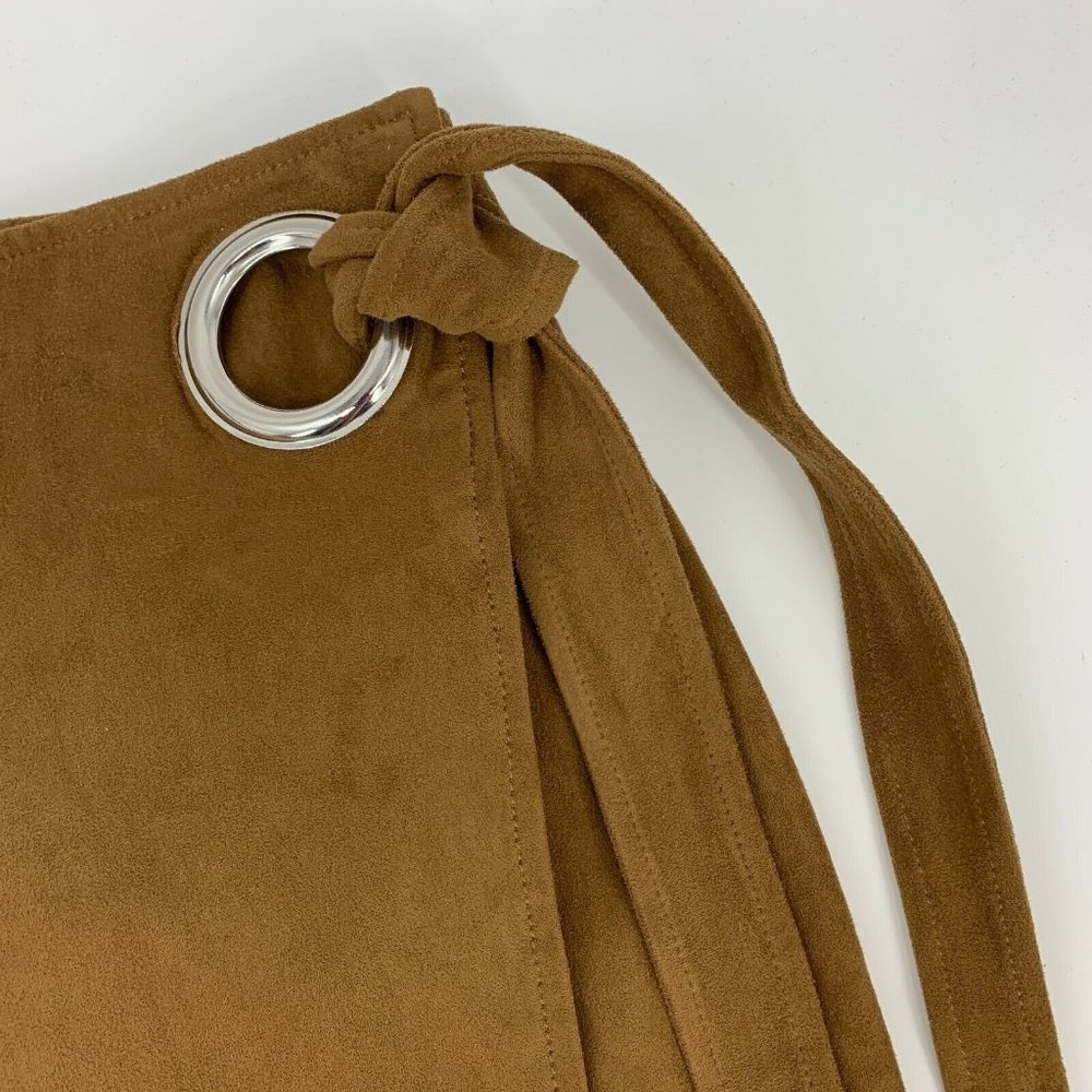 Express Wrap Skirt Brown Tan Faux Suede Tie Waist Pencil High Waist - Picture 5 of 12